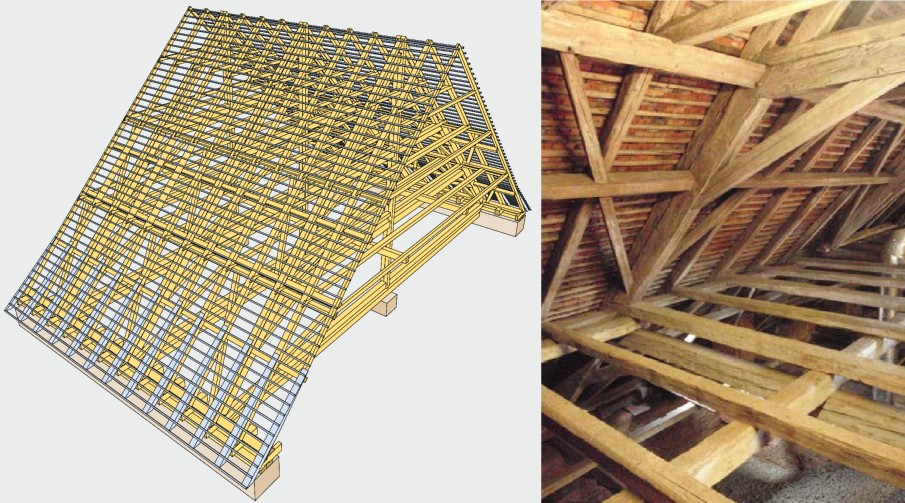 Historische Holzkonstruktion und Bestandsbau